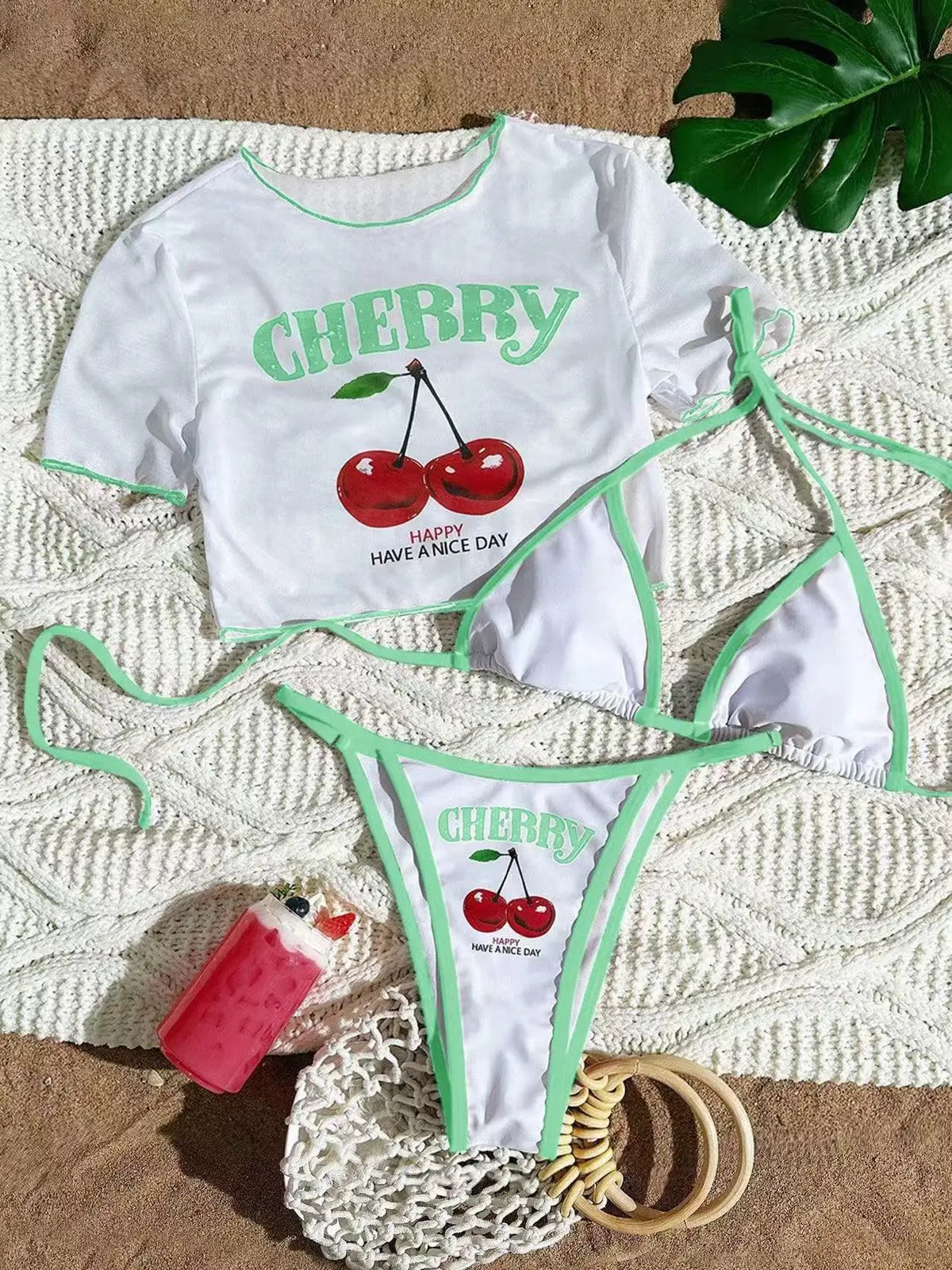 2026 Sexy 3 Piece Women Swimsuit Short-sleeve Cover-up Swimwear Summer Print Bikini Set Brazilian Beachwear Party Bathing Suit