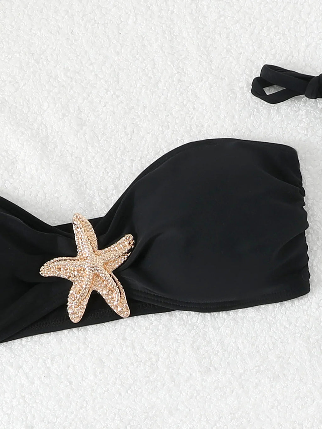 New White 3 Pieces Starfish Bandeau Bikini Set Swimsuit Women Swimwear with Sarong Skirts Dress Beach Wear Cut Out Bathing Suit