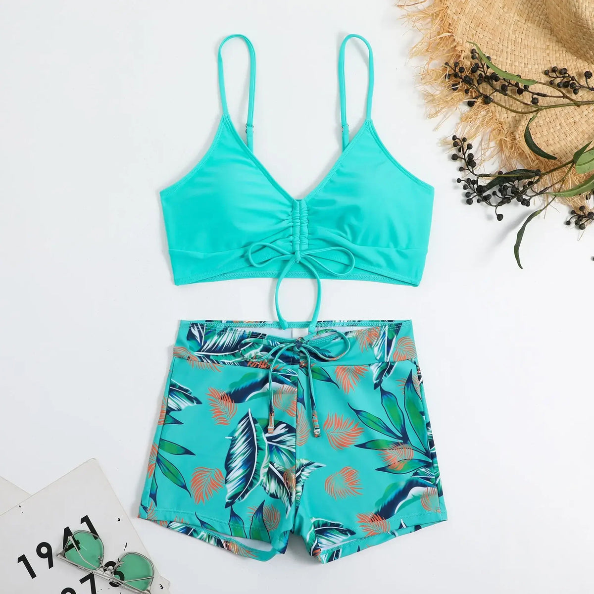 2025 Summer High Waist Swimsuit Bikini Sets with Shorts Female Swimwear Beach Wear Two-piece Bathing Suit Sports Women Clothing