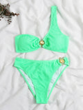 Sexy One Shoulder Shell Bikini High Waist Swimwear 2023 Textured Swimsuit Women Bathing Suits Metal Ring Two-piece Bikinis Set
