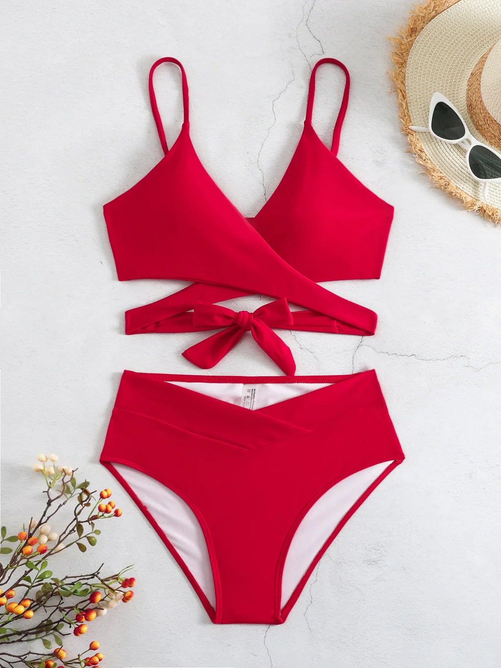 Cross Wrap High Waist Bikini Sets Sexy Red Brazilian Biquini Swimsuit Two Pieces Swimwear Women 2024 Bathing Suits Beach Wear