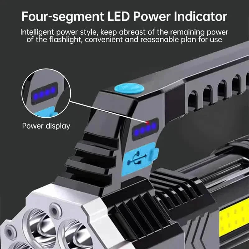 COB 7 LED Handheld Flashlight - Rechargeable, Portable, and Water-Resistant with USB Charging