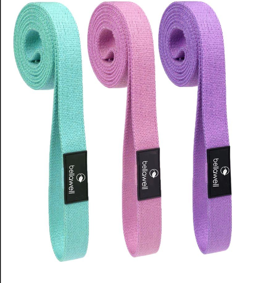 Long Resistance Bands 3 Strengths Purple, Pink and Green