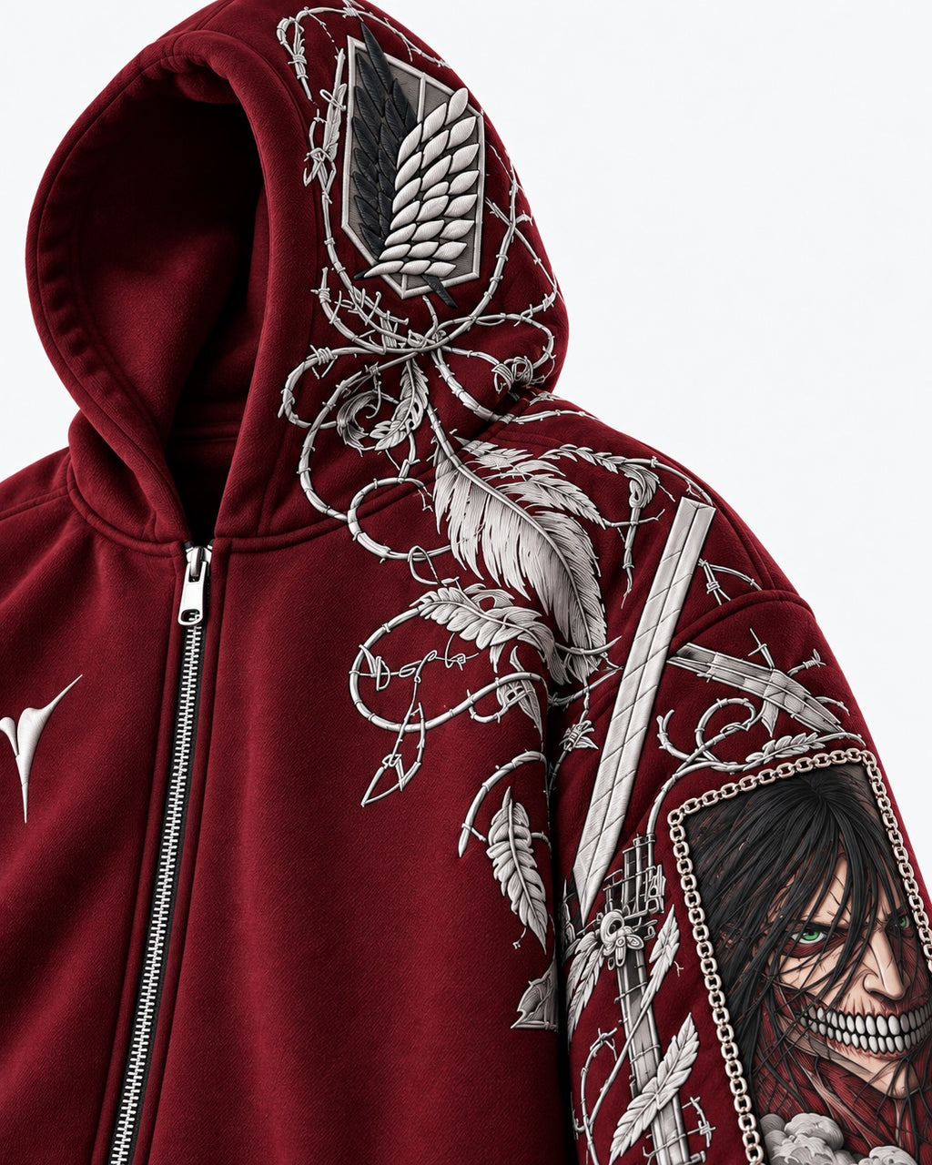 VZ OUT DROP 001 hood and sleeve artwork detail