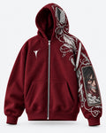 VZ OUT DROP 001 burgundy zip hoodie front view
