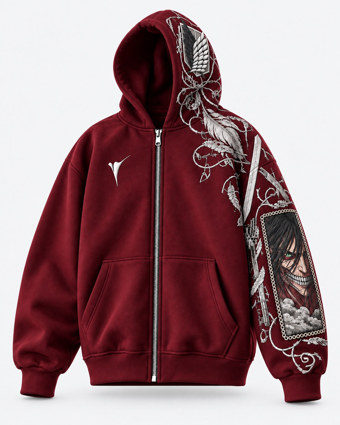VZ OUT DROP 001 burgundy zip hoodie front view